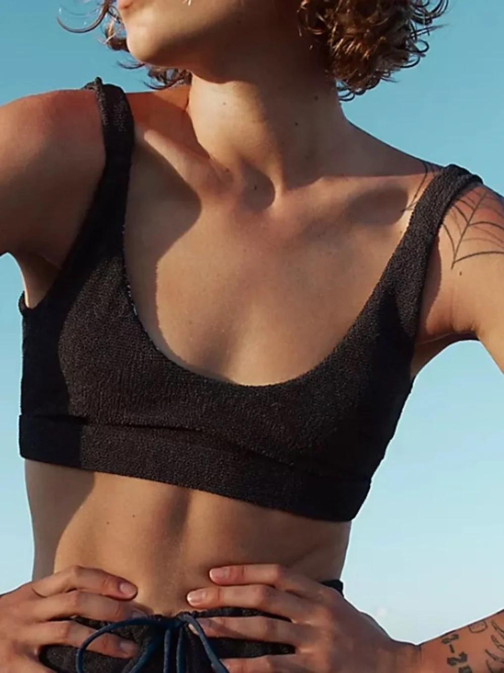 NWT Resin Obsidian Free People Cream Crop Surf Bikini Top Navy $98